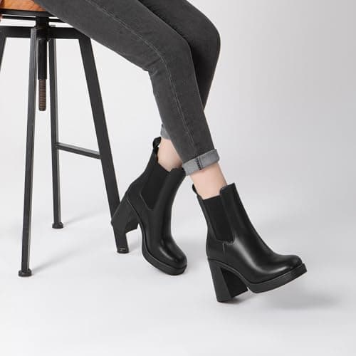 Athelfit Women's Chunky Heel Platform Chelsea Ankle Boots Black Size 6 - Thumbnail 2
