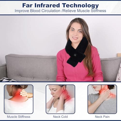 Heated Scarf Neck Heating Pad with 5000mAh Power Bank, Soft Velvet Heated Neck Wrap with 3 Heat Levels, Portable Cordless Neck Warmer for Men & Women Outdoor Winter Use – Black - Thumbnail 3