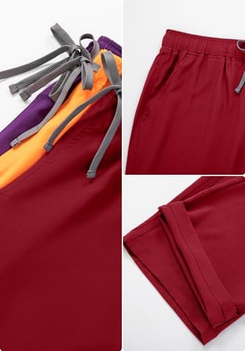 YEZEX Women's Scrub Set, V-Neck Top & Straight Leg Pants w/ 6 Pockets, Medical Scrubs Top & Pants - Thumbnail 3