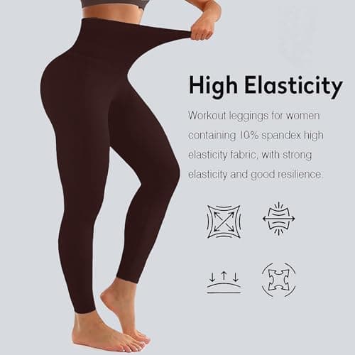 BaseTry Womens Yoga Pants Seamless Mid High Waisted Tummy Control Butt Lifting Workout Leggings for Women Running (US, Alpha, Large, Regular, Regular, Coffee) - Thumbnail 6