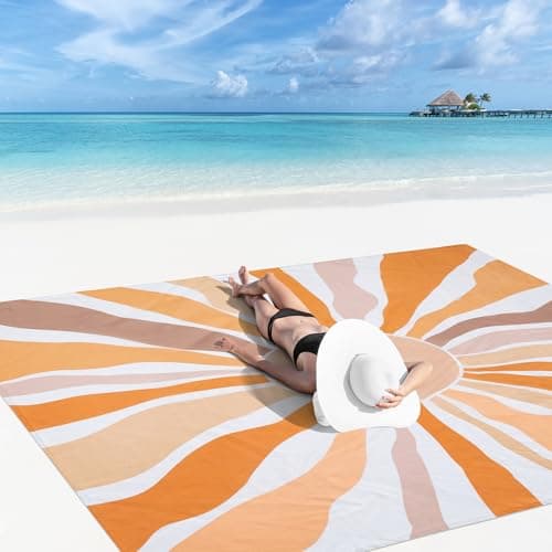 Beach Blanket Waterproof Sandproof, Extra-Large Picnic Blankets with Stakes & Travel Bag, Lightweight, Quick-Dry, Compact Beach Mat for Outdoors, Camping, Beach, Trips – Summer Vacation Essentials - Thumbnail 3