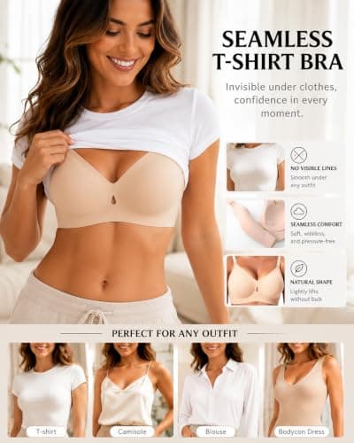 Jelly Wireless Bras for Women Sexy Comfortable Bra Bralettes V Neck No Underwire Bras Push Up Everyday Seamless Bra Prime - Thumbnail 4