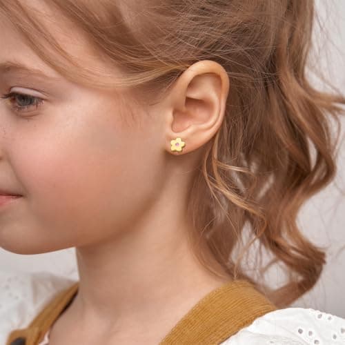 S925 Sterling Silver Stud Earrings for Women-Flower Stud Cubic Zirconia Post Earrings 18K Gold Plated Hypoallergenic Earrings Dainty Jewelry Gifts 6 CZ Colors Options for Mother Wife Sisters Friends (Gold - pink zircon) - Thumbnail 3