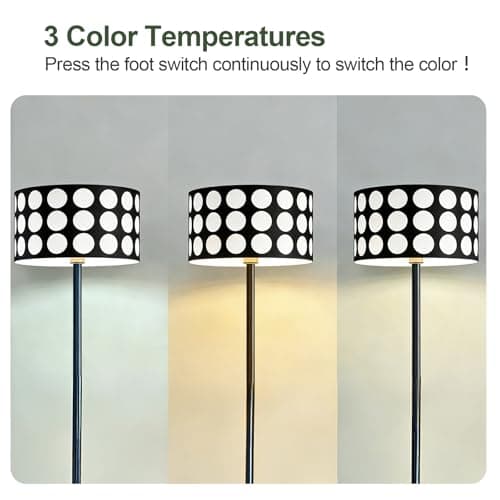 Floresita 62.9" Floor Lamp with Table Brown, Black Lampshade Vintage Standing Lamp with Tray Foot Switch, 3 Color Temperatures LED Bulb Included, for Living Room, Bedroom - Thumbnail 4