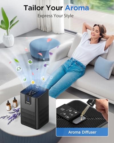 Air Purifiers for Home Large Room 1250 Ft²,MOOKA H13 HEPA Air Purifier for Pets Dust Odor Smoke,Aromatherapy Function,Air Cleaner with 15dB Quiet Sleep Mode for Bedroom Office Living Room,M05,Black - Thumbnail 4