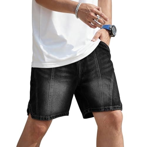 Heyfanee Mens Baggy Jorts Y2k Elastic Waist Jean Shorts Men Big and Tall 7 Inch Denim Shorts for Men Loose Fit Black 30 - Image 1