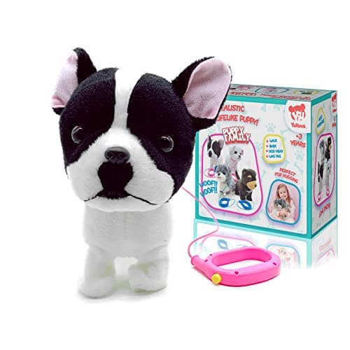 YH YUHUNG Walking French Bulldog Toy with Leash, Black & White Frenchie Puppy Robot, Electronic Barking & Wagging Plush Dog, Interactive Pet Gift for Kids 3+ (French Bulldog) - Thumbnail 5