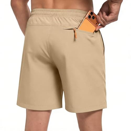 Balanoon Men's 7" Athletic Gym Shorts Lightweight Running Shorts with Zipper Pockets Elastic Drawstring Waistband Quick Dry Fit Basketball Workout Golf Soccer Casual Beach Active Outdoor - Thumbnail 2