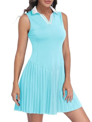 FREEYE Women's 2 Piece Sleeveless Tennis Dress with Shorts V-Neck Pleated Athletic Outfits for Pickleball Golf Casual Wear Green M - Image 1