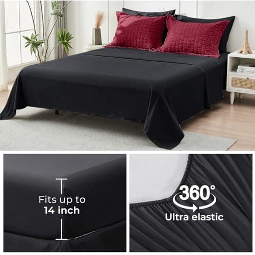 HYMOKEGE Red & Black Queen Comforter Set Seersucker 7 Pieces, All Season Luxury Bed in a Bag for Bedroom, Bedding Set with Comforters, Sheets, Pillowcases & Shams - Thumbnail 5