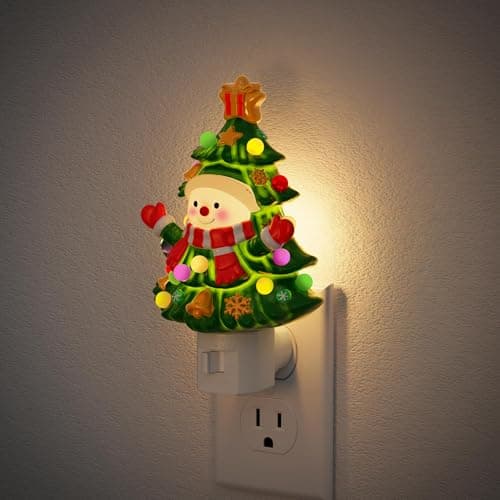 JandCase Christmas Tree & Snowman Night Light, 3000K Night Lights Plug into Wall,Cute & Funny Ceramics Christmas Night Light for Kids, 360° Rotatable for Home Party Decor,1 Pack - Image 1