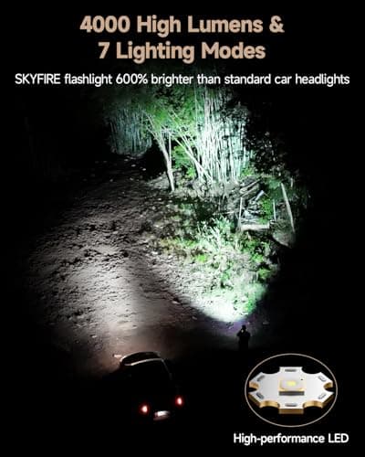SKYFIRE 4000 Lumens Rechargeable Flashlight, Tactical LED Flashlight with Ignition Lens, USB-C Fast Charging, Zoomable 6 Modes & COB Side Light, IPX6 Waterproof for Camping Emergency Power Outage - Thumbnail 2