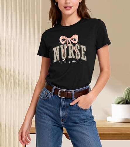 Nurse Shirt for Women - Cute Leopard Bow Nurse Life T-Shirt, Short Sleeve Appreciation Gift for Nurse Week, Nurses Day 2026 - Thumbnail 3
