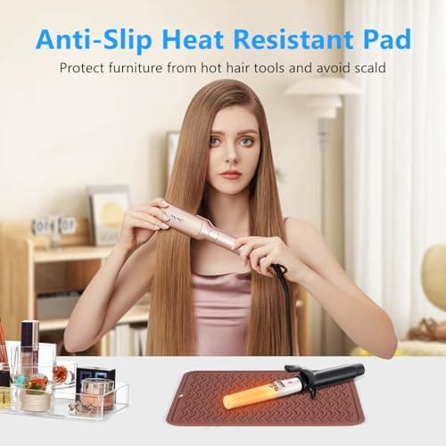 Quccefods Heat Resistant Mat Oversize Curling Iron Mat Silicone Hot Hair Tools Mat for Hair Straightener,Flat Irons,Hair Styling Tools Countertop protection Portable Travel Mat 14.2" x 11" - Thumbnail 2