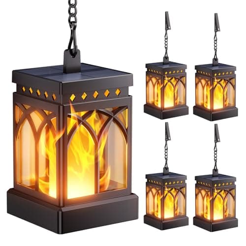 KOOPER 4 Pack Solar Lanterns Outdoor Waterproof, Upgraded Flickering Flame Modes + Constant Modes Hanging Solar Lantern Lights for Outside, Lanterns Decorative Outdoor for Garden Table Yard Tree Decor - Image 1