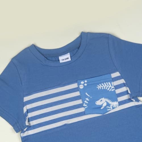 JiuBreeze Toddler Baby Boy Clothes Boys Summer Outfits T-shirt Boy Shorts Set 18 Months-4T (Navy Blue, 2-3T) - Thumbnail 6