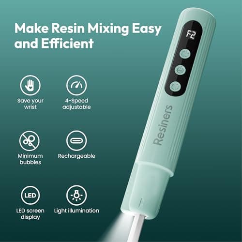 Resiners Airflow Resin Mixer, Handheld Epoxy Mixer with Silicone Paddles & Lighting, 4 Speeds, LED Screen, Minimum Bubbles, Easy Clean, Electric Stirrer Tool for Epoxy Resin, Silicone, Paint Mixing - Thumbnail 5