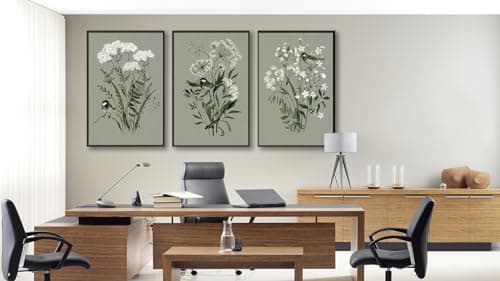 Large Flowers Canvas Wall Art - Wood Framed Wall Pictures Aesthetic Botanical Spring Plants Paintings Sage Green Artwork Prints for Living Room Bedroom Office Home Decor 24" X 36" X 3 Panels - Thumbnail 5