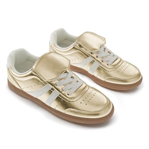Rihero Women's Fashion Sneakers Tennis Walking Shoes Lace-Up Comfortable Non Slip Casual Gold Sneakers Size 6 - Thumbnail 6