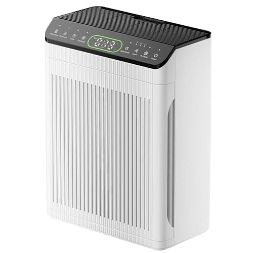 Air Purifiers for Home Large Room up to 2200sq.ft, EVALIT Air Purifier for Bedroom with PM2.5 Air Quality Display and Fragrance, HEPA Filter for Pet Hair Odors Smoke Dust, Ivory, 1Pack - Image 1