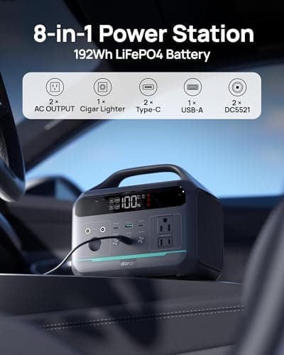 DARAN Portable Power Station 300W (Peak 600W),LiFePO4 Battery,192Wh Solar Generator(Solar Panel Optional), 2 AC Outlets, 60W USB-C PD Output, Outdoor Generator for Camping Travel Hunting Blackout - Thumbnail 3