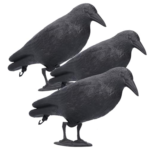 Realistic Crow Decoys, Life Sized Simulation Crow Statue Hunting Bait Decoys Black Crow Decoy Figuring,Flying Bird Props for Halloween Party Outdoor Garden Crow Decor (3PCS) - Image 1