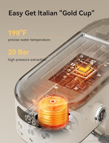 Neretva Espresso Machine 20 Bar, Super Compact Espresso Maker Stainless Steel Professional Espresso Maker Machine with Power Steam & LED Display for Home Barista Latte and Cappuccino Maker-Beige - Thumbnail 2