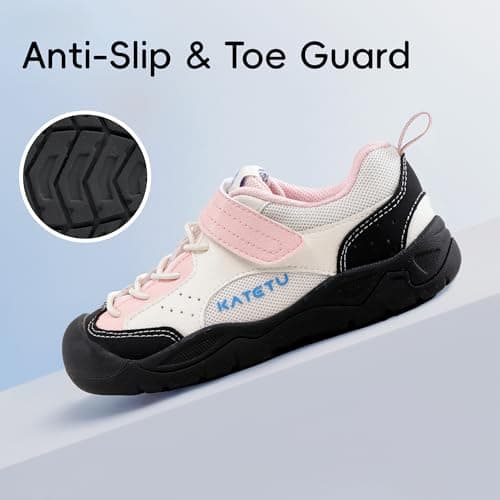 KATETU Wide Toe Box Shoes Kids Baby Girls Boys Hiking Shoes Walking Breathable Lightweight Non-Slip Running Tennis Outdoor Sneakers Pink Black US 1 Little Kid 1Y - Thumbnail 5