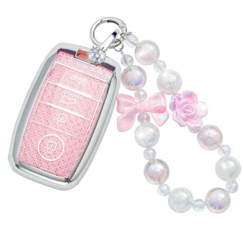 XUPEIXUN for Kia Key Fob Cover with Keychain, Pink TPU Key Case Protection Shell Compatible with NIRO Forte Optima Sorento Rio Soul Sportage Bling Car Accessories - Image 1