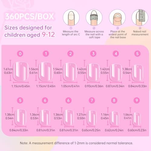 Ranrose 360Pcs Kids Press on Nails for Girls 9-12 years old - Pre-Shaped Clear Suqare Kid Nail Tips,Full Cover Soft Gel Fake Nail for Kids Nail Extensions,Birthday Family Activities,Parties - Thumbnail 2