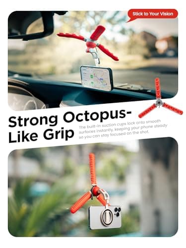 JOBY PodZilla™ SuctionTripod Magnetic Kit,Flexible Magnetic Tripod with Suction Legs, 360° Rotation & Dual-Angle Adjustment, Wrap-Anywhere Mount for iPhone Vlogging, Gym, Car, Outdoor & Travel(red) - Thumbnail 4