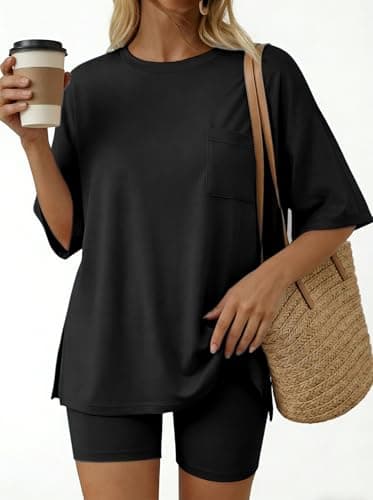 Aotasely Women 2 Piece Lounge Set Summer Oversized T-Shirt Biker Shorts Matching Airport Travel Casual Outfits Clothes - Thumbnail 2