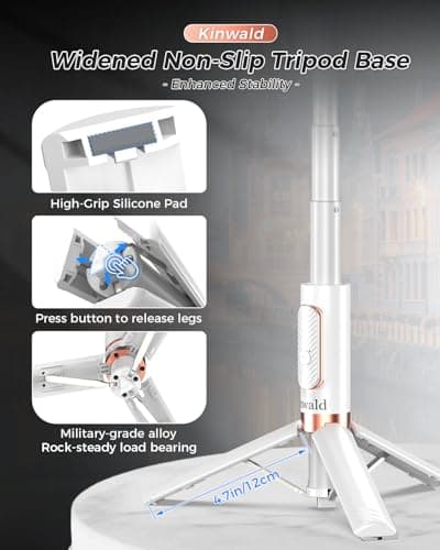 Kinwald Selfie Stick Tripod for iPhone & Android – Portable Phone Tripod Stand with Bluetooth Remote, One-Click Open, Compact & Lightweight for Vlogging, Travel & Everyday Use(White) - Thumbnail 5