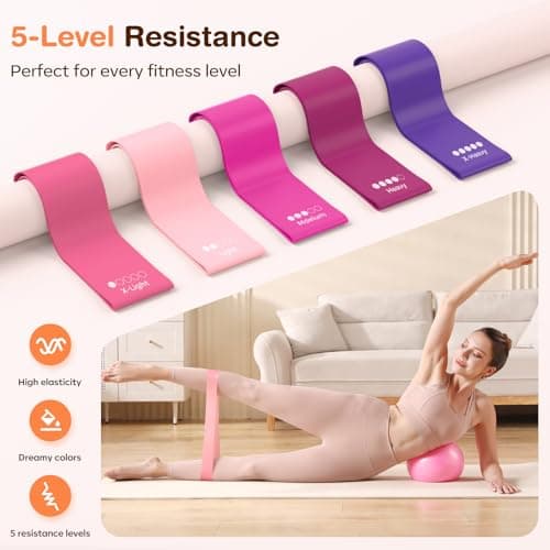 Vanlgs Pilates Kit 13Pcs Home Pilates Essentials Workout Kit with 13" Ring, 10" Ball and Resistance Bands for Women at Home Pilates Equipment Set for Beginners（Pink） - Thumbnail 4