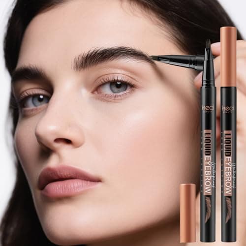 HECI BEAUTY Eyebrow Pen Microblading Liquid Brow Pencil with 3D Fiber Tip, Waterproof Hair Stroke Eyebrow Pen for Sparse Brows, Long Lasting Natural Looking Brows,Soft Black - Thumbnail 2