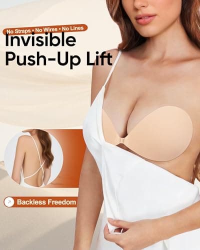 Easybunny Adhesive Strapless Bra Push Up for Women Invisible Breathable Fabric Reusable for Backless Dress & Pasties Kit - Thumbnail 2