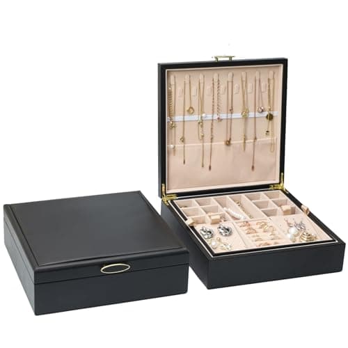 ASINGYER 2-layer jewelry box，Jewelry Organizer with Handle，with hanging necklace hooks, detachable jewelry trays, suitable for storing a large amount of jewelry gift box (Large-Black)
