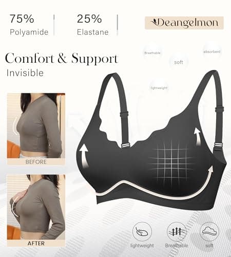 Bras for Women No Underwire Wireless Push Up Full Coverage Bra Padded Soft Scalloped Bra Comfort Bralettes(Black,M) - Thumbnail 4