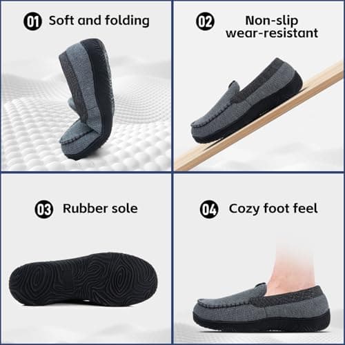 BOVTY Men's Moccasin House Slippers - Memory Foam Indoor Outdoor Shoes Breathable Slip-on Loafers - Thumbnail 5