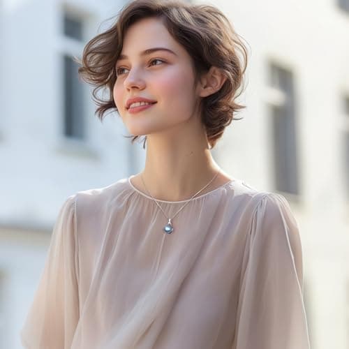 YAMI Akoya Blue Pearl Necklace 10-11mm Saltwater Cultured Pearl with 925 Sterling Silver Adjustable Chain for Women, Mom, Wife - Luxury Jewelry Gift for Anniversary, Birthday, Mother's Day - Thumbnail 3