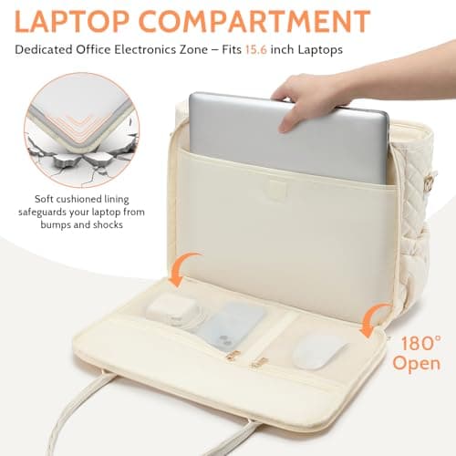AHHZOOPLL 2-in-1 Lunch & Laptop Tote Bag｜15.6" Work Bags for Women｜Water-Resistant Polyester Casual｜Insulated Leakproof Lunch Compartment｜Teacher Nurse Bag｜Laptop Briefcase for Office Travel｜Beige - Thumbnail 5