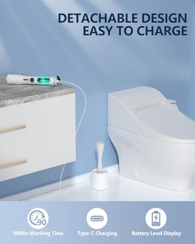 Electric Toilet Brush and Holder Set, Leebein 8 in 1 Electric Toilet Bowl Cleaning Kit with 8 Replaceable Brushes, Hard Nylon Brush and Soft Silicone Brush, 6 Refills Disposable Cleaner Brush - Thumbnail 5