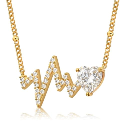 Helirose Heart Necklace for Women, Gold Necklace 18K Gold Plated, Dainty Romantic Heart Pendant, Hypoallergenic Jewelry, Birthday Gifts for Women, Mothers Day Gifts, Gift Box & Message Card (White) - Image 1