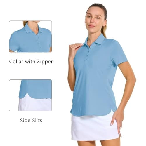 M MAELREG Womens Golf Shirt Short Sleeve Casual Lightweight Quick Dry Collared Tennis Polo Shirts for Women Sky Blue - Thumbnail 5