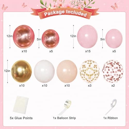 Rose Gold Birthday Decorations, Gold Pink Peach White Balloons Confetti Foil Balloons Happy Birthday Banner Butterfly Fringe Curtains birthday Decorations for Women Teens Girls - Thumbnail 5