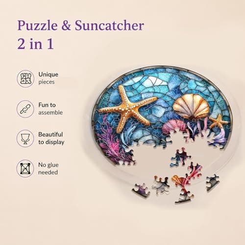 Acrylic Puzzle Suncatcher Window Hanging, Colorful Starfish Seashell Coral, Unique Ocean Acrylic Jigsaw Puzzle, DIY Suncatcher Puzzle Kit, Home Garden Decor Gift for Women Mom Wife Men Friends 7.4in - Thumbnail 2