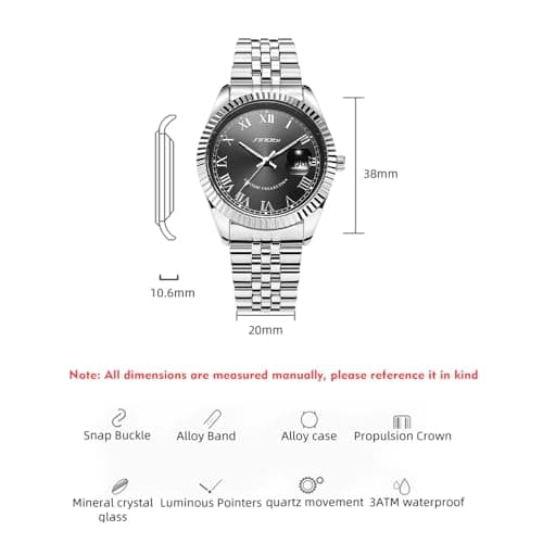 SINOBI Men's Luminous Hand Calendar Date Quartz Watch Classic Stainless Steel Watches for Men (Silver-Grey) - Thumbnail 6