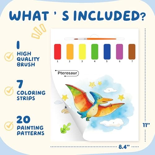 YPLUS Paint with Water Books for Toddlers, Art Craft Toys Watercolor Painting Paper, Gift for Kids Ages 1-3, 2-4, 4-6, Drawing with Brush - Dinosaur - Thumbnail 2