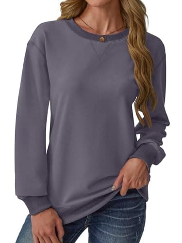 GKBK Womens Casual Long Sleeve Sweatshirt Crew Neck Crewneck T Shirt Tshirt Cute Pullover Tops Relaxed Fit Thin Soft Comfy Light Weight Loose Fit Sweater 2026 Fashion Clothes Trendy Outfits Purple M - Thumbnail 6