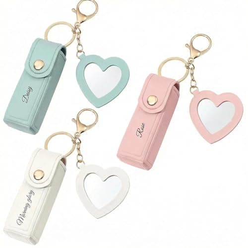 NYLGOXITK Customized engraved lipstick case keychain with mirror - Personalized mini lipstick travel case, compact makeup storage bag, a gift for ladies and girls - Image 1